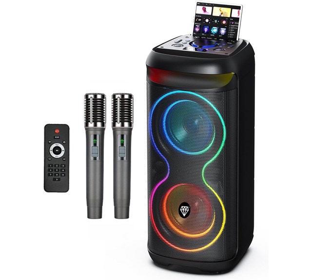 Portable Bluetooth PA Speaker - Dual 6.5" Rechargeable Indoor/Outdoor BT Karaoke Audio System -LED Display, FM/AUX/MP3/USB