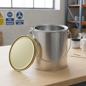 Seau à peinture rond de 3 L avec couvercle à levier, boîte en aluminium métallique cylindrique hermétique, estampage doré, produit du fabricant - Product Image 2