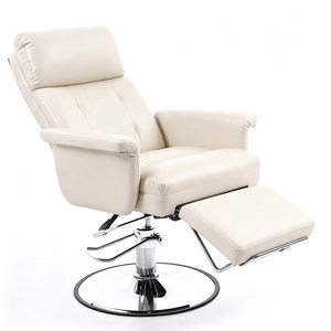 Sillón de Barbería Reclinable Contemporáneo de Cuero Sintético con Reposapiés Ajustable y Base con Bomba Hidráulica - Product Image 5