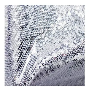 2024高品质新到印度流行闪光素色3毫米银刺绣亮片网眼薄纱桌布