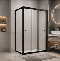 Porte de douche coulissante trois côtés noire pour hôtel, design de salle de bain très demandé