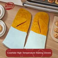 Sarung Tangan Oven Tahan Suhu Kulit Wol Lapisan Katun Tahan Air untuk Barbekyu Memanggang Isolasi Panas Desain Modern