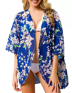 <span class=keywords><strong>Kimono</strong></span> <span class=keywords><strong>cardigan</strong></span> en mousseline de soie respirante à fleurs pour femmes, vêtements de plage d'été avec manches chauve-souris - Product Image 6