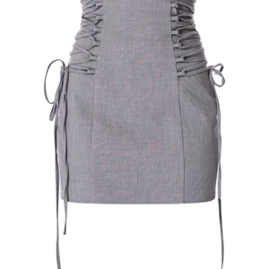 เดรสสั้นลำลองแบบไม่มีแขน ปรับแต่งได้ คุณภาพสูง แต่งโบว์ด้านข้าง ผูกเชือกด้านหลัง ทรงเข้ารูป - Product Image 4