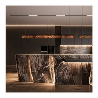 Panneau intelligent cannelé de luxe personnalisé Placage de bois Rangement Armoire de cuisine Île Led