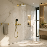 Systèmes de douche encastrés thermostatiques en laiton brossé de haute qualité, douche spa à jet de pluie, design moderne pour hôtels