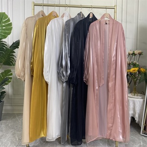 1941# Latest Front Open Fashion Abaya With Lining Shiny Satin <b>Kaftan</b> Kimono Cardigan Muslim Women Clothing - Product Image 6