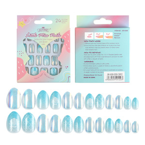 Juego de 24 Uñas Postizas Autoadhesivas de ABS con Decoración Brillante, Diseño de Dibujos Animados, Uñas Cortas con Purpurina - Product Image 2
