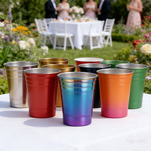 Gobelets jetables en acier inoxydable à paroi simple, couleur arc-en-ciel, logo personnalisé, 200 ml, rouge, 500 ml, élégants, pour la bière, les boissons et le sport - Product Image 1