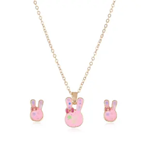 Cartoon Animal Series Rabbit Children's Jewelry Necklace Earrings BFF Best Friends Necklace Jeselry Set