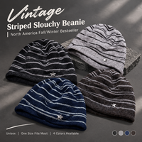 Bonnet ample rayé vintage, bonnet d'hiver tricoté unisexe avec badge étoile en métal, chapeau décontracté style urbain