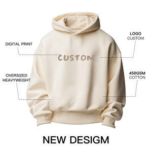 Sudadera con Capucha Extra Grande de Felpa de Algodón de 400 g/m² de Alta Calidad, Holgada, con Hombros Caídos, Lisa, Personalizable con Impresión Puff, Unisex - Product Image 2
