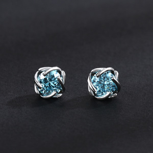 Stud Earrings 925 Sterling Silver Blue Rose Flower Shape Claw Setting For Couples Gift - Product Image 1