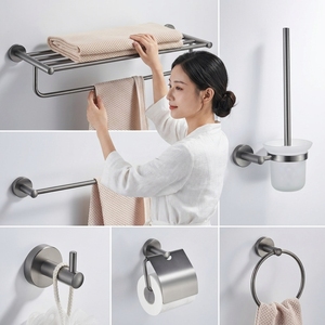 Ensemble d'accessoires de salle de bain en acier inoxydable gris anthracite, porte-serviettes mural, porte-papier toilette, crochet pour peignoir, <span class=keywords><strong>brosse</strong></span> <span class=keywords><strong>WC</strong></span> - Product Image 2