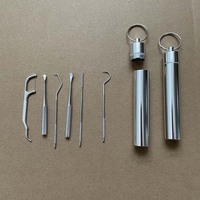 Cure-dents en métal réutilisables, ensemble de cure-dents en acier inoxydable portable avec support