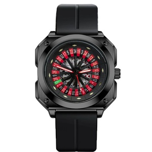 นาฬิกาควอตซ์ธุรกิจผู้ชาย สายซิลิโคน ตัวเรือนโลหะผสม หน้าปัดสี่เหลี่ยม นาฬิกาผู้ชายสีแดงคาสิโน โป๊กเกอร์ รูเล็ต - Product Image 5