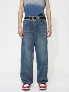 Pantalones vaqueros de hombre con bolsillos y detalles de solapa entrelazada, corte recto, para escalada, al por mayor - Product Image 1