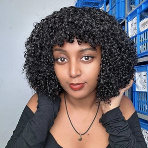 Perruque bouclée à franges en cheveux humains vierges doublement étirés, prix d'usine, vente chaude - Product Image 1
