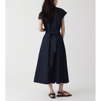 Robe Denim Chemisier Femme Taille Haute Ligne A Midi Boutons Été Décontracté Élégant Bureau Grossiste