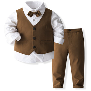 Conjunto de Ropa Formal para Niños Estilo Europeo Americano, Chaleco y Pantalones Ajustados de Caballero, Conjunto de Tres Piezas para Ocasiones de Primavera, Ropa Formal Infantil - Product Image 4