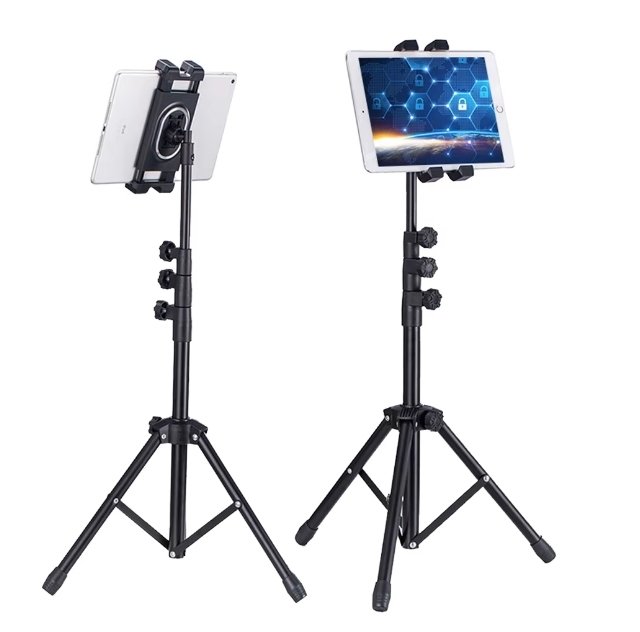 Height Adjustable Aluminium Tripod Stand with Clip Fix Mounting for Smartphones & Tablets Holds iPad Pro & Laptops