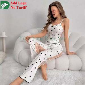 Lettere traslucide Love Heart stampa allegra <span class=keywords><strong>pigiama</strong></span> da <span class=keywords><strong>donna</strong></span> con scollo a v Top Amp pantaloni lunghi a due pezzi <span class=keywords><strong>pigiama</strong></span> da <span class=keywords><strong>donna</strong></span> - Product Image 2