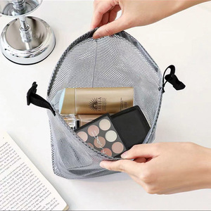 Portable Mesh Makeup <b>Bag</b> Lightweight Travel Toiletry Organizer For Cosmetic Storage With Drawstring Closure Rectangle Shape - Product Image 1