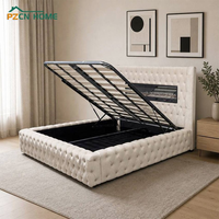 Lit en bois de luxe moderne avec rangement, cheminée intégrée, rembourré en velours, multifonctionnel, pour lit King ou Queen