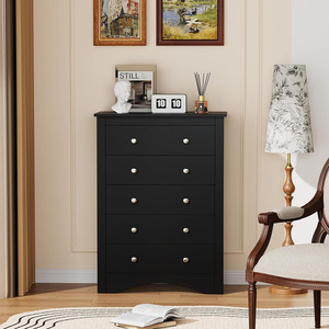 <span class=keywords><strong>Commode</strong></span> haute moderne en bois noir avec <span class=keywords><strong>5</strong></span> <span class=keywords><strong>tiroirs</strong></span>, panneau MDF, rangement pour chambre et salon - Product Image 3