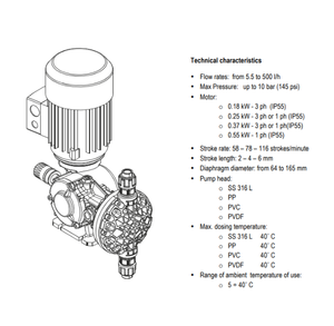Pompe doseuse mécanique à membrane SEKO Série MS1 MSAF070M31XT080 MSAF070R31XT080 MSAH070R31XT080 Dosage automatique - Product Image 6