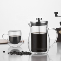 Cafetière à piston en verre borosilicate à double paroi transparente pour les amateurs de café, 350 ml, 600 ml, filtre en acier inoxydable