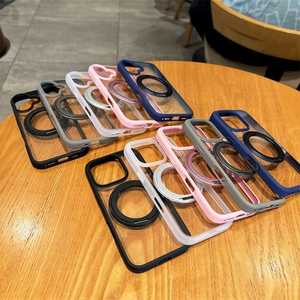 Metal Frame Phone Case With 360 Rotation Magnetic Ring <b>Stand</b> Holder Clear Case for IPhone 17 16 15 14 13 12 Pro Max - Product Image 1