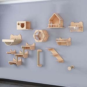 Marco de escalada de gato de madera maciza, diy, tablero de buceo montado en la pared, nido de gato, todo en uno, sin perforar agujeros - Product Image 3