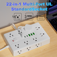 Multiprise industrielle VINISEM ABS 10A avec protection contre les surtensions, 16 prises, 3 USB-A, 3 USB-C, 3 ports, 1250W, pour hôpital et maison