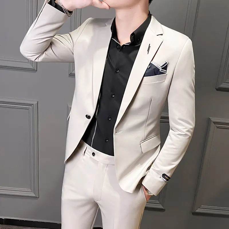 Champagne Men Single 1 Piece Blazer Coat Slim Satin Wear Suit Uniform Korean Style Dress For M'En