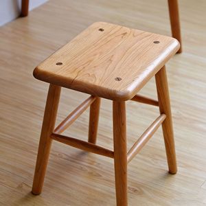 Tabouret carré en bois de cerisier massif, fait à la main, pour la maison, chaise de salle à manger, tabouret pour adultes et enfants - Product Image 1