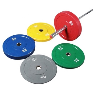 Plaques de poids en caoutchouc colorées de <span class=keywords><strong>50</strong></span> mm de diamètre pour usage en salle de sport, vente en gros d'usine, poids libres avec revêtement en colle - Product Image 3