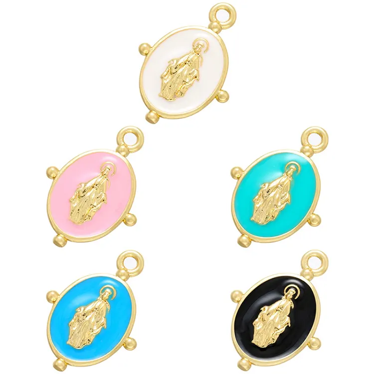 Well Designed 925 Sterling silver Golden Crystal oval Round colorful enamel Pendant Holy Virgin Mary charms for Necklace making