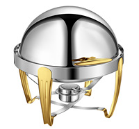 Chauffe-Plat Commercial de Luxe pour Buffet d'Hôtel, en Acier Inoxydable et Verre, à Gaz, Capacité 6L, Facile à Nettoyer
