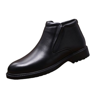 Botas de Invierno de Cuero Genuino Negro, Punta Redonda, Forro de Lana, Aislantes, Zapatos de Vestir para Hombre para Oficina y Carrera Profesional - Product Image 4