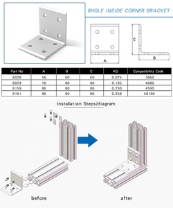 Personnalisation série 50100 8 trous à l'intérieur du support d'angle Fabrication CNC Aluminium Angle de connexion verticale #6161 - Product Image 4