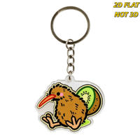 Gantungan Kunci Akrilik Burung Kiwi & Buah yang Lucu Desain Kartun Menggemaskan dengan Pipi Merah Muda, Paruh Oranye & Irisan Kiwi Hijau
