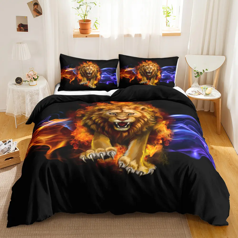 3d tiger leão leopardo capa de edredon, para a moda, conjunto de cama, estampa de animais