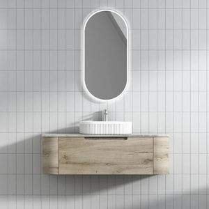 Mobile Bagno da Parete in PVC Personalizzato Stile Crema con Specchio Ovale ad Arco e Lavabo Integrato - Product Image 2