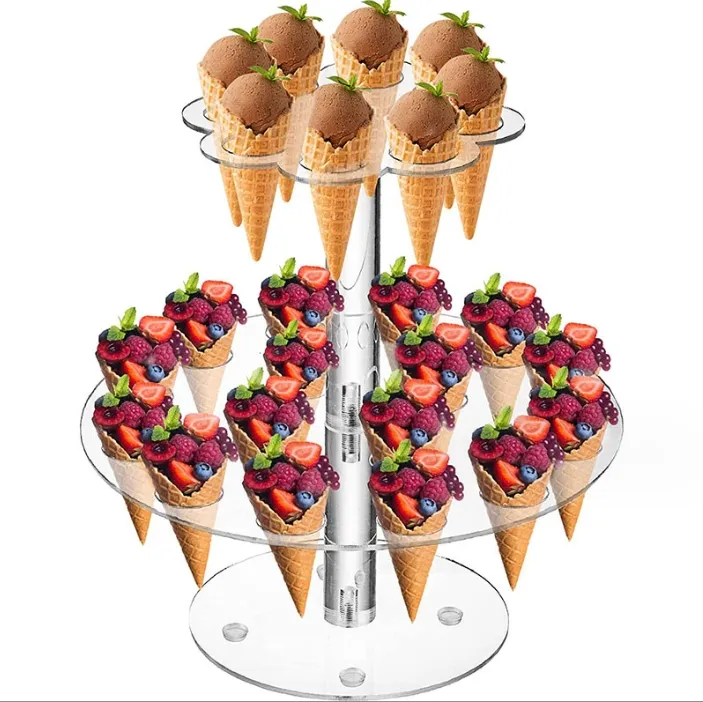 Transparent Acrylic Double Layer Ice Cream Cone Holder with 24 Holes Display Rack for Convenient Organization