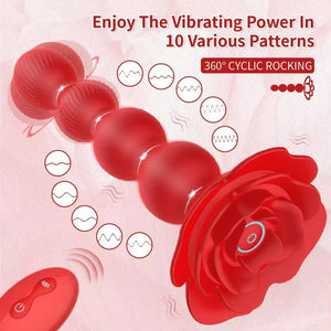 10 Rotation Twist <b>Vibrating</b> Rose Red Base Anal Beads Toys <b>Remote</b> <b>Control</b> Beads Butt Plug For Adult - Product Image 2