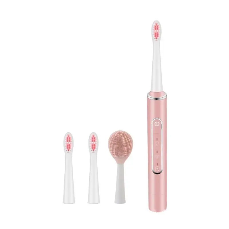 2 in 1 cordless sonic ultrasonic pink travel electric toothbrush clean the face and teeth wireless direct charging toothbrush