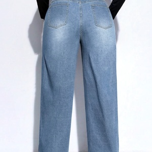 Fabricant chinois de jeans droits en denim bleu clair pour femmes, taille haute, extensibles, pour femmes - Product Image 4