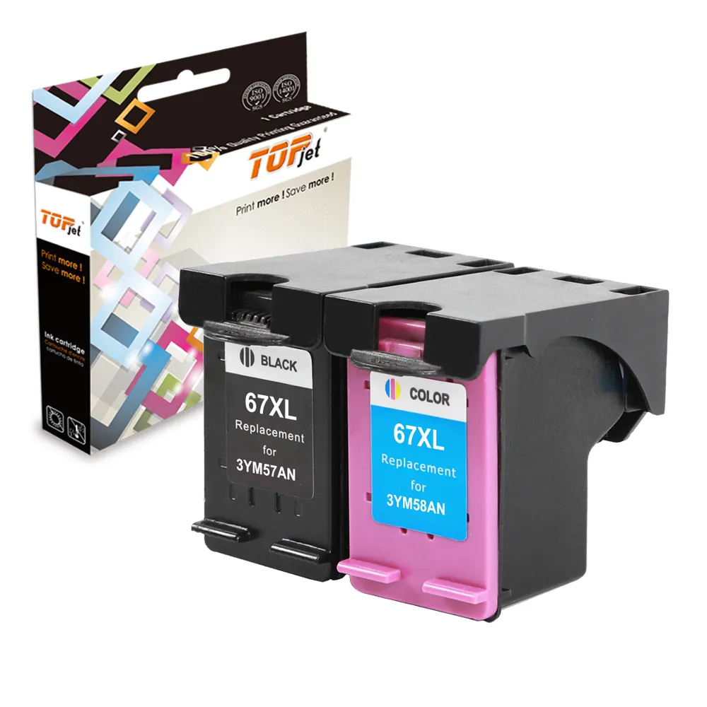 Topjet 67XL 67 XL Cartucho de Tinta Colorido Premium Remanufaturado para HP67XL HP67 para HP Pro 6400 Deskjet 1200 2700 Inkjet Impressora