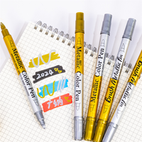 Stylos marqueurs métalliques permanents et imperméables pour peinture DIY sur verre, tasses, pierres, papier à dessin, double pointe, couleur argent et or, 2 mm, pour artistes, vente en gros, personnalisables, direct usine